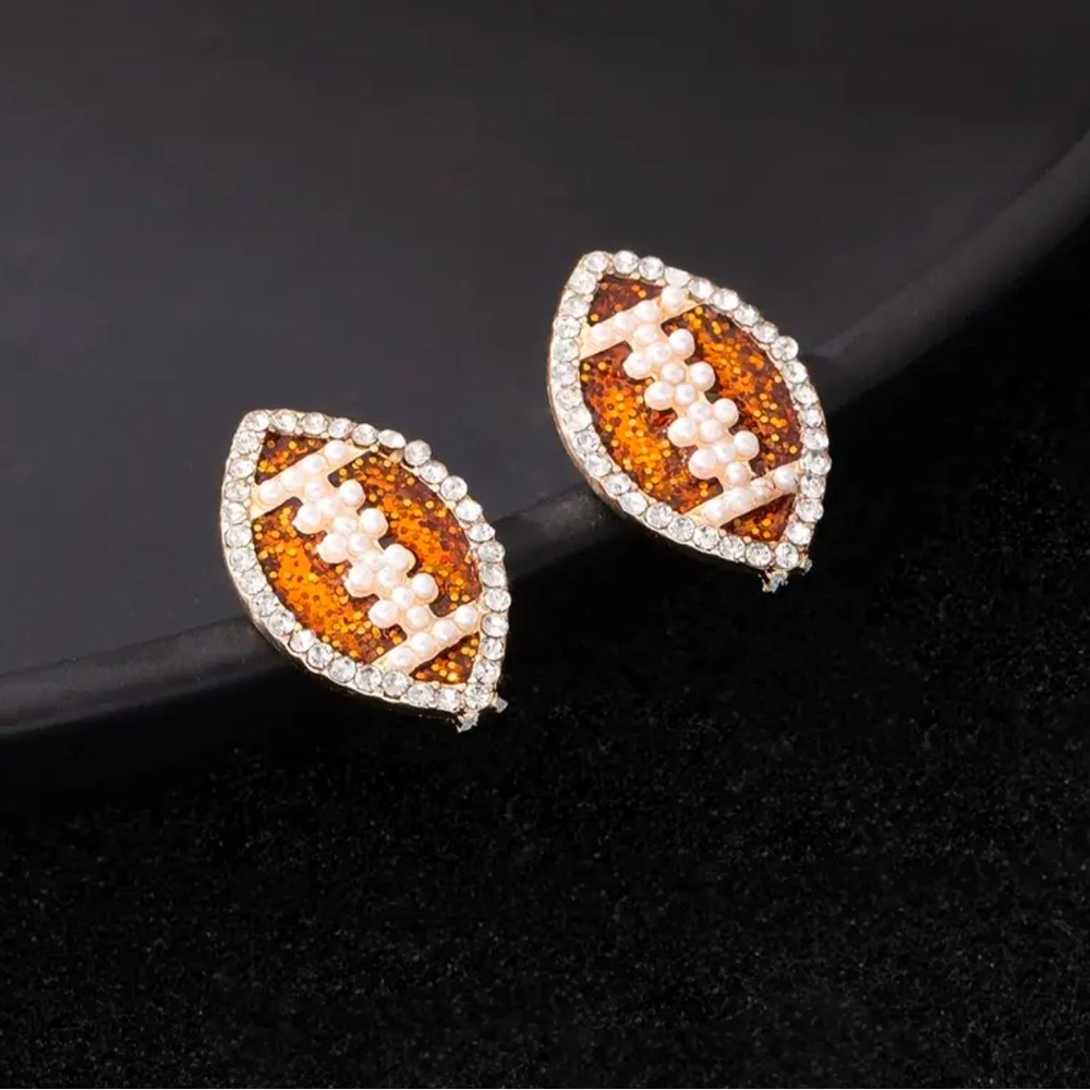 Football Shaped Rhinestone Pearl Earrings